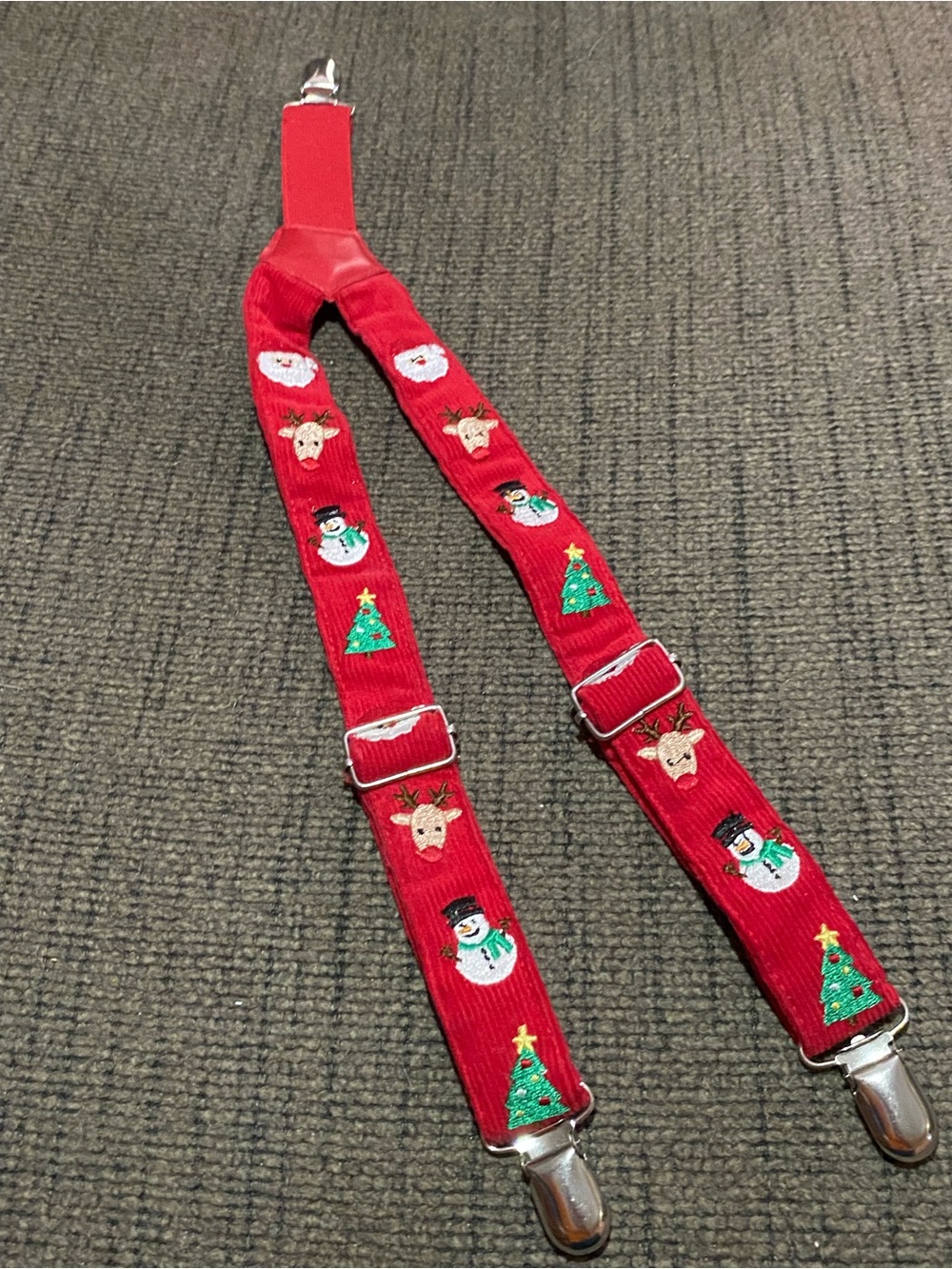 Kids Red Holiday Suspenders with Festive Icons